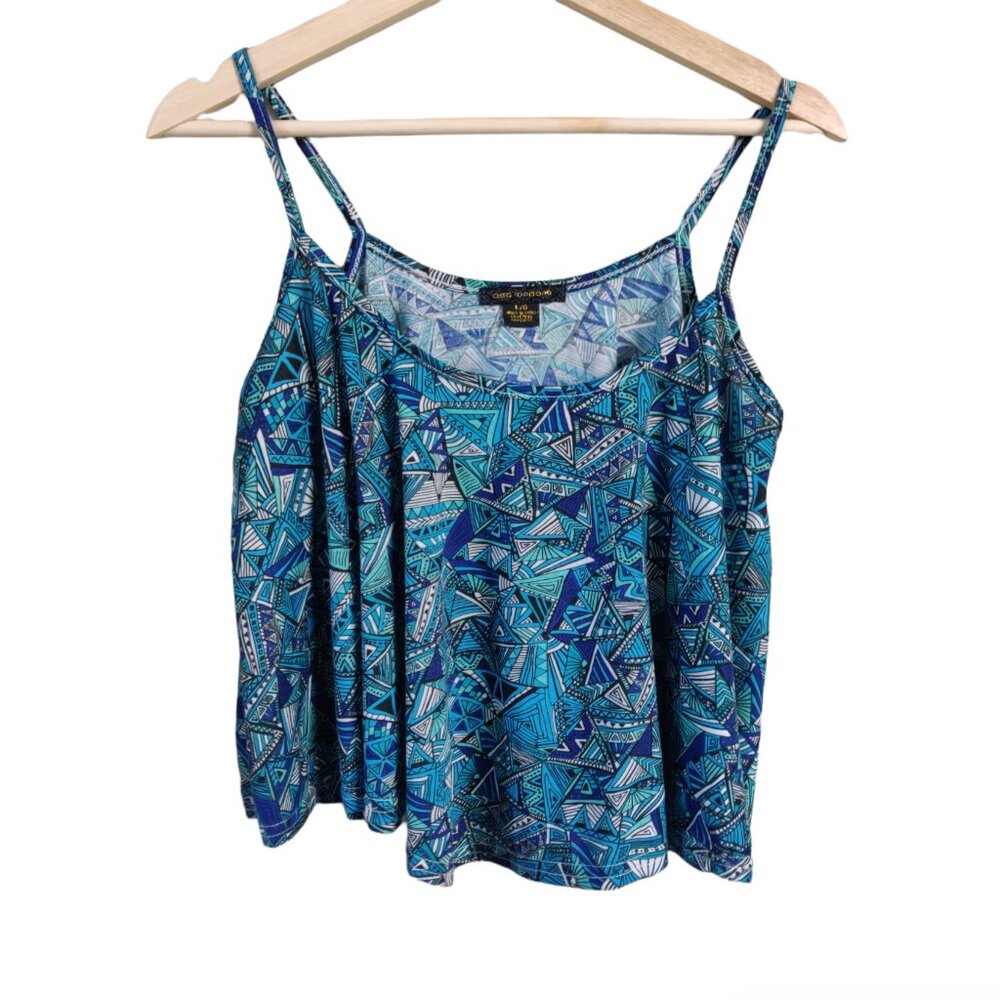 QED London Blue Geometric Pattern Crop Top Large